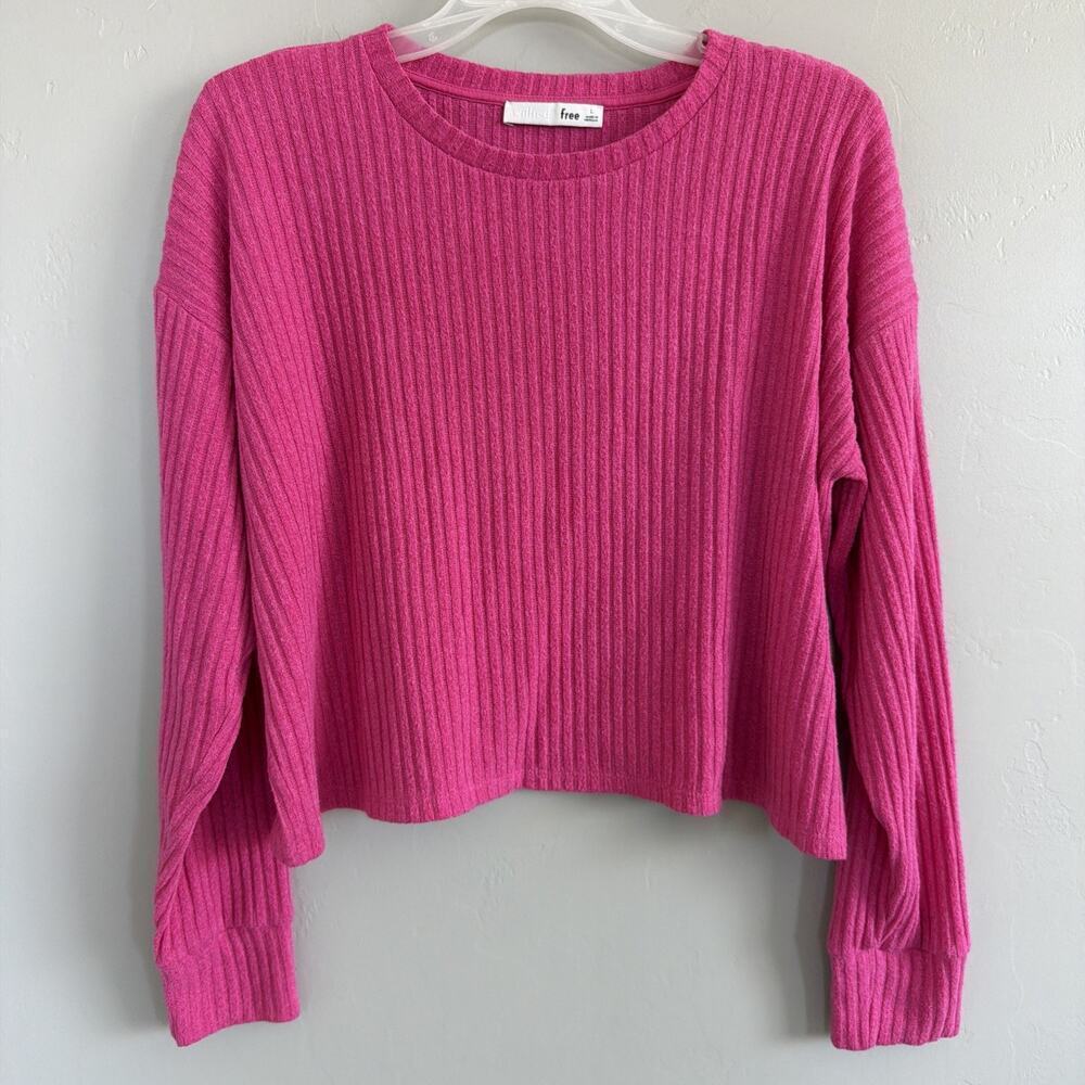 Wilfred Free Aritzia Ribbed Pink Long Sleeved Cropped Sweater Woman’s SZ L Top